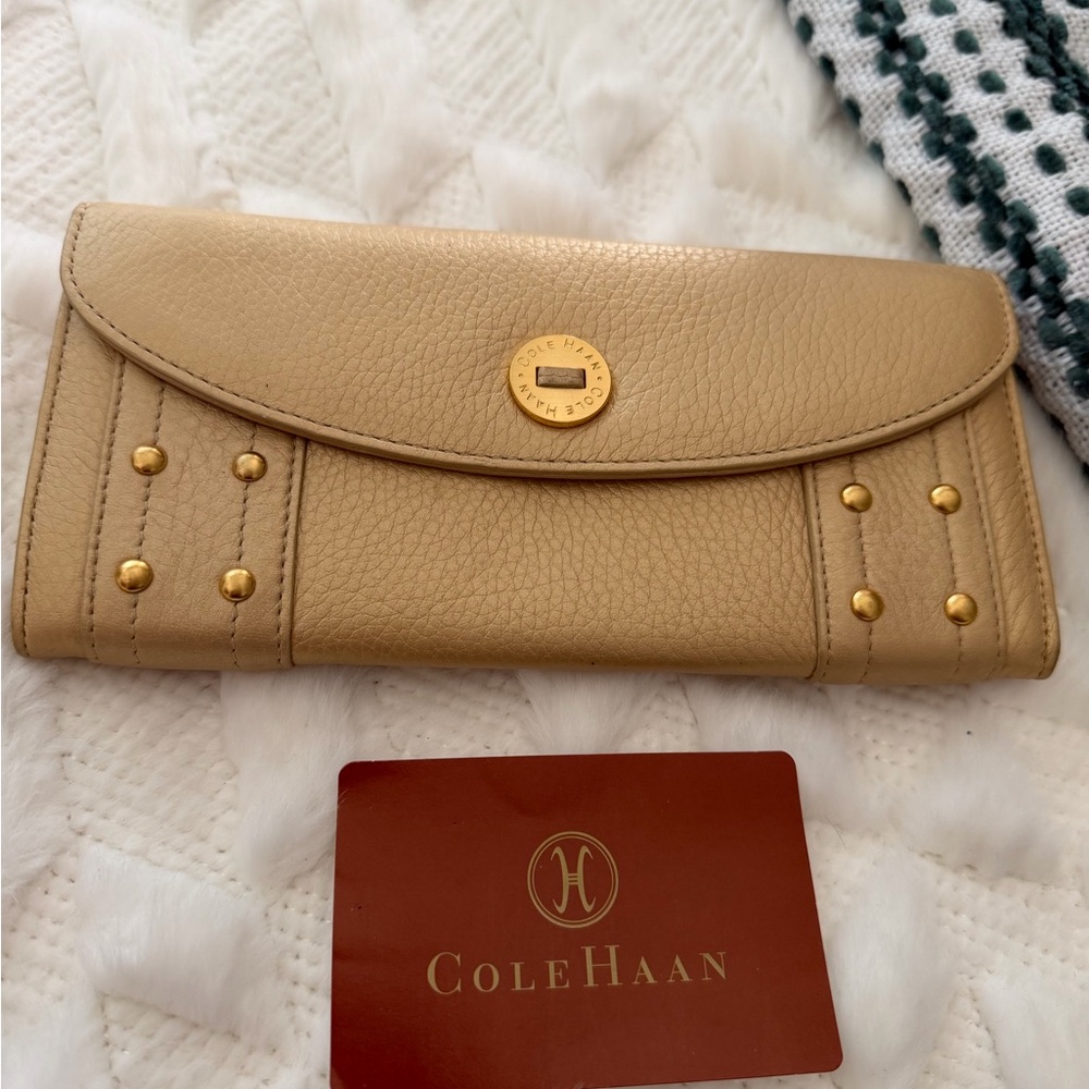 Cole Haan Gold Leather Wallet with Gold Accents